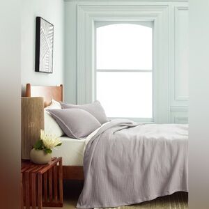 NEW Organic Ribbed Cotton Coverlet Set with Sham in Grey Full/Queen Size